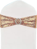 Chair Sashes Sequin Stretch Chair Bands Spandex Polyester Bows for Party Hotel Wedding Banquets Decoration - 6 Pcs Rose Gold