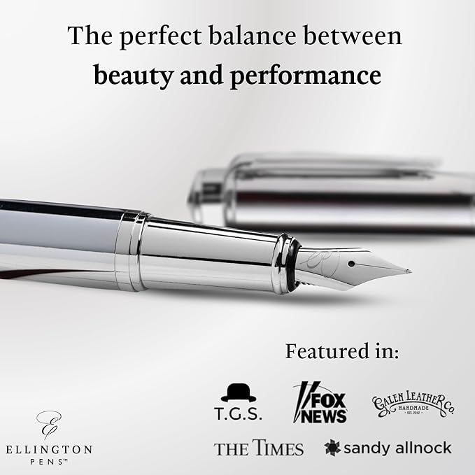 Ellington Pens Luxury Fountain Pen Set- Fountain Pens for Writing - Smooth Fine Nib - Includes Refillable Ink Converter, 3 Ink Cartridges [Black & Blue], Gift Box - Elegant Calligraphy