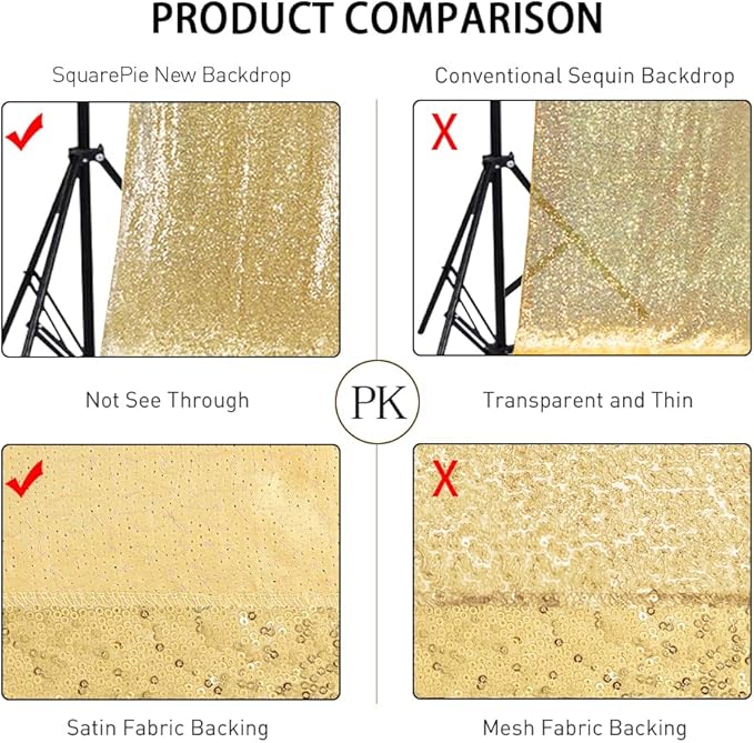 SquarePie Sequin Backdrop Curtain Less See Through Thick Glitter Background for Party 8FT x 10FT Gold