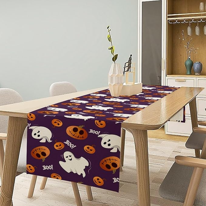 Halloween Table Runner,Ghost Pumpkin Halloween Table Runner for Kitchen Dining Table Decoration Home Party Decor 13x70 Inch