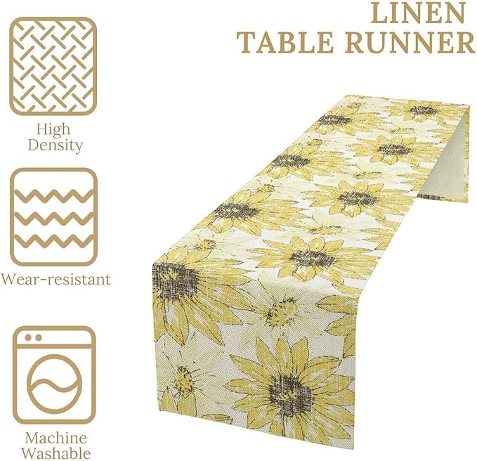 Chrysanthemum Vintage Floral Table Runner, Elegant Grunge Gray Sunflower Spring Summer Elegant Pattern Artichokes Flower Table Runner for Party Kitchen Dining Living Room Decor, 13x70 Inch
