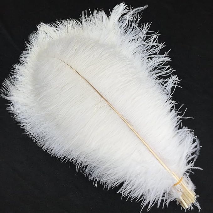 Sowder 16-18inch(40-45cm) Ostrich Feathers Plume for Wedding Centerpieces Home Decoration Pack of 10pcs (White)