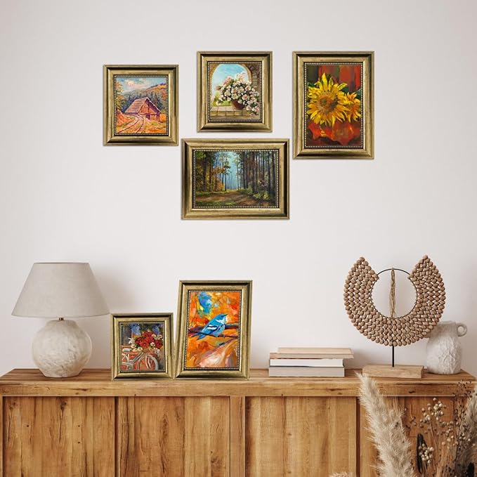 5x7 Picture Frames Set of 4- Rustic Retro Photo Frame with Real Glass Wall Mount and Tabletop Display Family Friends Wedding Gift