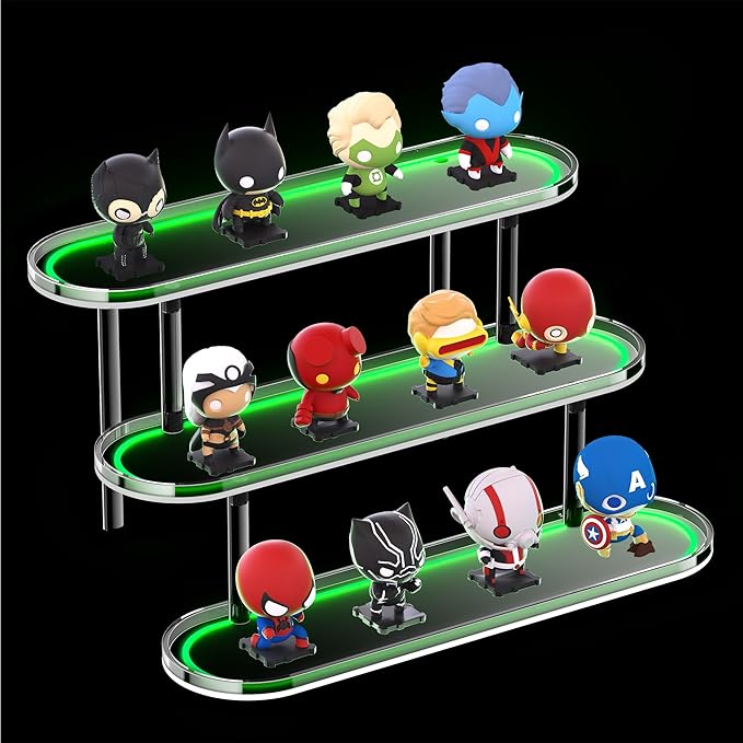Acrylic Riser Display Shelf for 𝐚𝐦𝐢𝐢𝐛𝐨 Funko-POP Figures, Floating Shelves Display Ledge for Organizer and Decoration, Collectibles Display Stands Showcase, Glowing at night