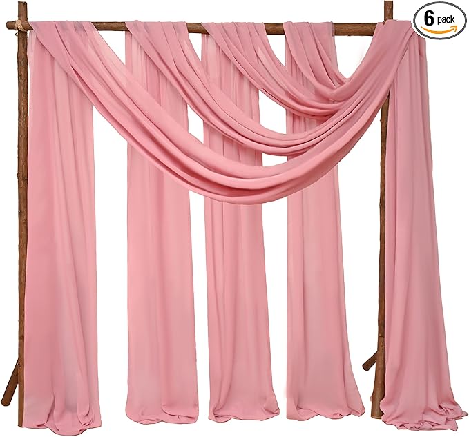 6 Panels Dusty Rose Wedding Arch Drapery 28" x 20Ft Outdoor Curtain Drapes Fabric Chiffon Fabric Drape Backdrop Curtain for Wedding Party Swag Ceremony Birthday Arbor Drapery Reception Ceiling Décor