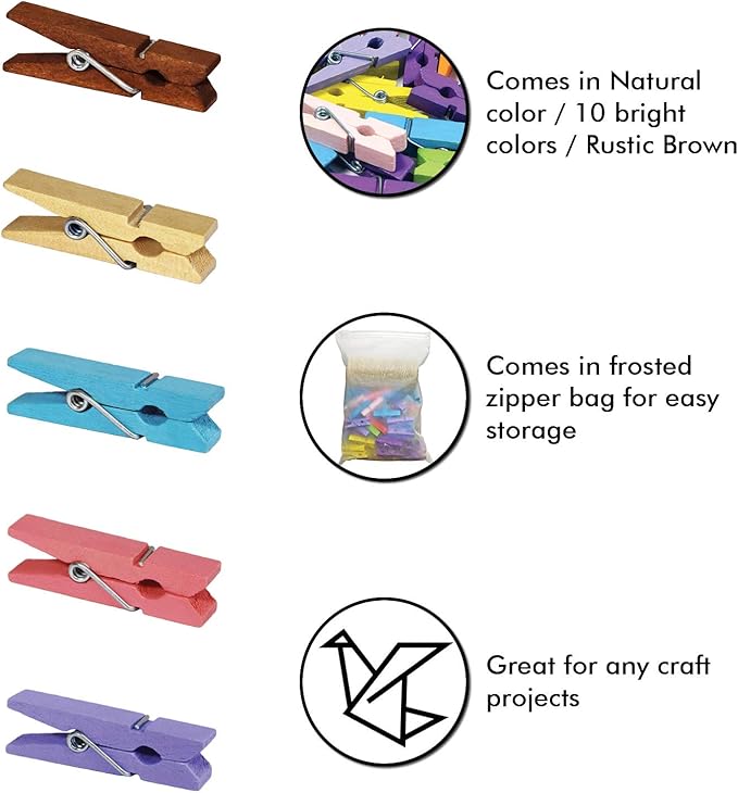 Mini Natural Wooden Clothespins with Jute Twine, 100pcs, 1.4 Inch Photo Paper Peg Pin Craft Clips with 320ft Natural Twine for Scrapbooking, Arts & Crafts, Hanging Photos (Rustic Brown)