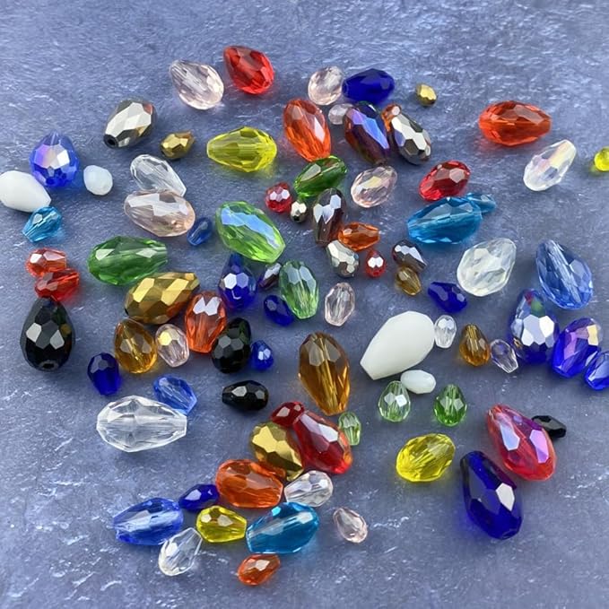 200pcs 4x6mm Teardrop Crystal Glass Beads Vertical Hole Faceted Glass Teardrop Spacer Beads for Bracelets Necklace Earring DIY Jewelry Making Craft(Light Green AB)