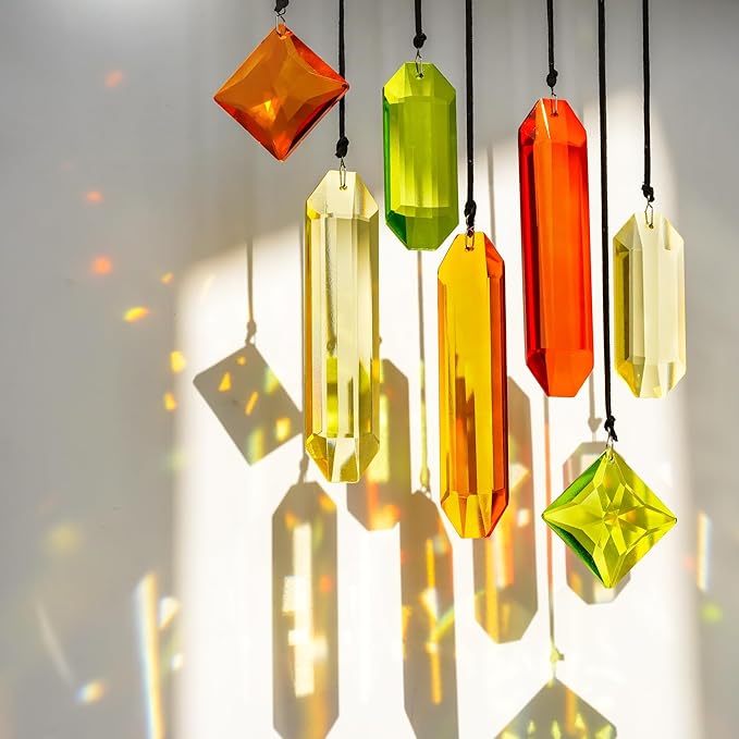 Set of 7 Colorful Crystal Ornaments for Window Hanging, Crystal Prisms Icicle Ornaments, Stained Gass Art Suncatcher for Indoor Window for Women