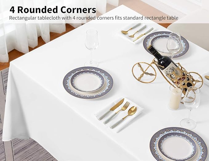 Surmente White Rectangle Tablecloth 90 x 132-inch Rectangular Polyester Table Cloth for Weddings, Banquets, or Restaurants