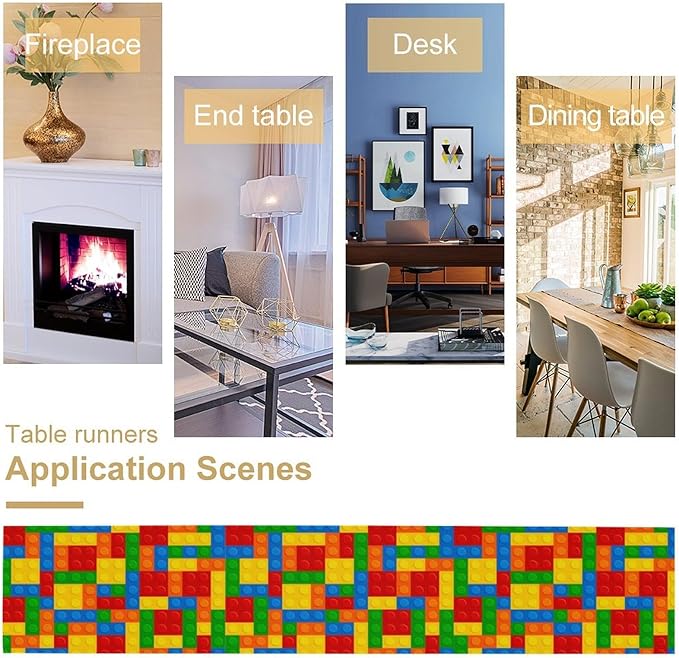 Building Blocks Table Runner Funny Celebration Party Birthday Party for Kids Teens Table Runner for Kitchen Picnic Home LivingRoom 13x108 Inch