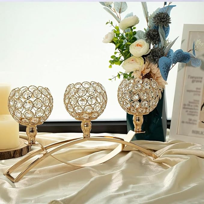 VINCIGANT Candle Stick Holder Decor Gold Candle Holders for Wedding,3-Candle Candelabras for Christmas Party Dinning Room Table Centerpiece,Gift Boxed for Thanksgiving