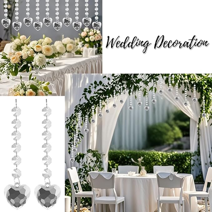 50 Pack Hanging Crystals - Clear Acrylic Prisms Pendant Ornaments for Christmas Tree, Centerpieces, Chandelier, Window & Home Decor, Ideal for Weddings, Parties Decorations (Heart)
