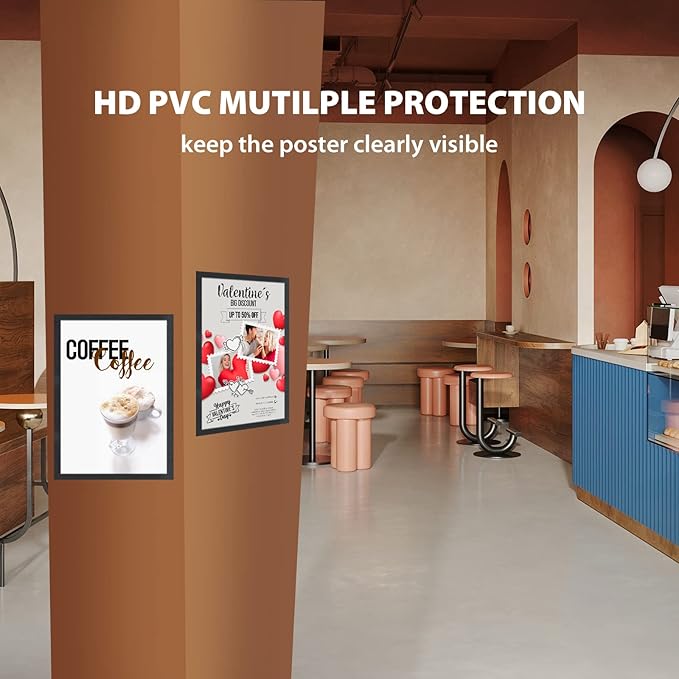 8.5" x 11" Magnetic Self-Adhesive Display Frame, Double Sided Window Magnetic Sign Holder with Clear PVC and Strong Magnetic for Office/Home/Store/Door/Glass/Wall Display Frame (Black, 2Pack)