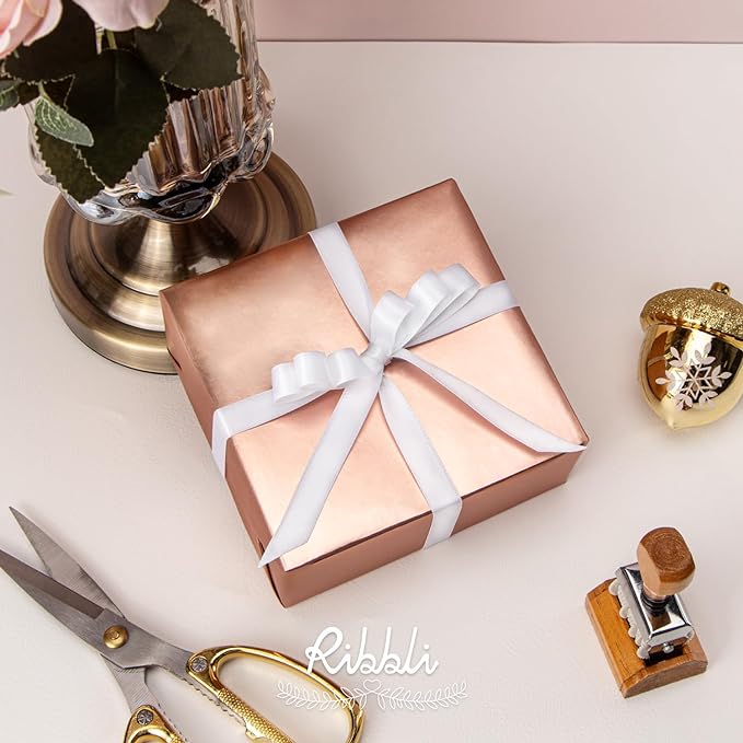 Ribbli White Satin Ribbon Double Faced Satin 1/2 Inch x Continuous 100 Yards-White Ribbon for Gift Wrapping Crafts Wedding Decoration Bows Bouquet Floral Arrangement
