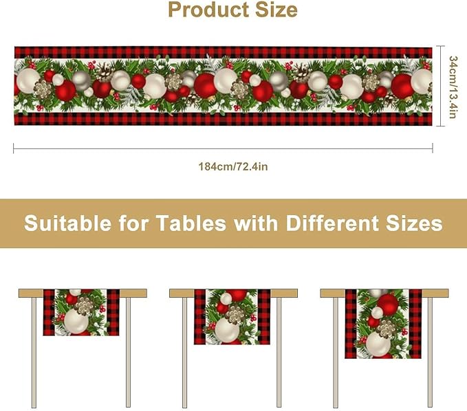 Christmas Table Runner,Seasonal Winter Xmas Holiday Farmhouse Table Cloth Kitchen Dining Table Decoration for Home Party Decor 13x60 Inch