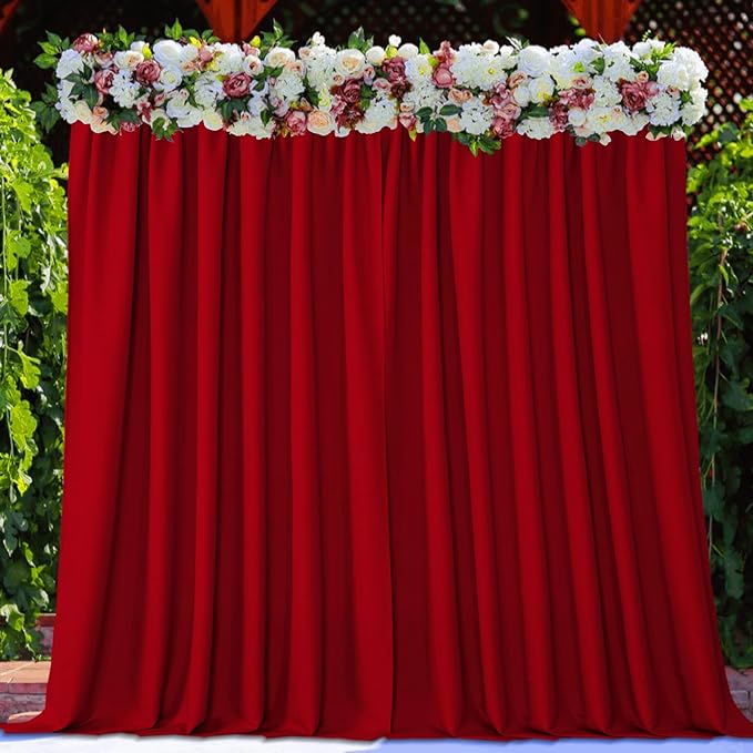 Joydeco Christmas Red Backdrop Curtain for Parties, Photography Backdrop Drapes for Wedding Background Decorations, Wrinkle Free 5ft x 10ft Set of 2 Panels Curtains with Rod Pockets