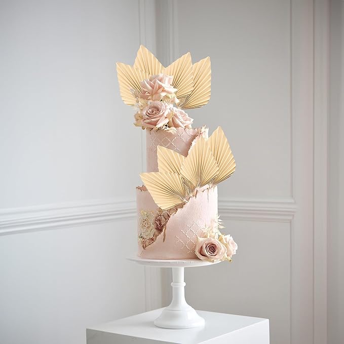 Ephlyn 6Pcs Paper Palm Fan Cake Topper Palm Spear Leaves Fan Cake Pick for DIY Craft Project Bridal Shower Wedding Bridal Shower Birthday Anniversary Party Cake Decorations Khaki
