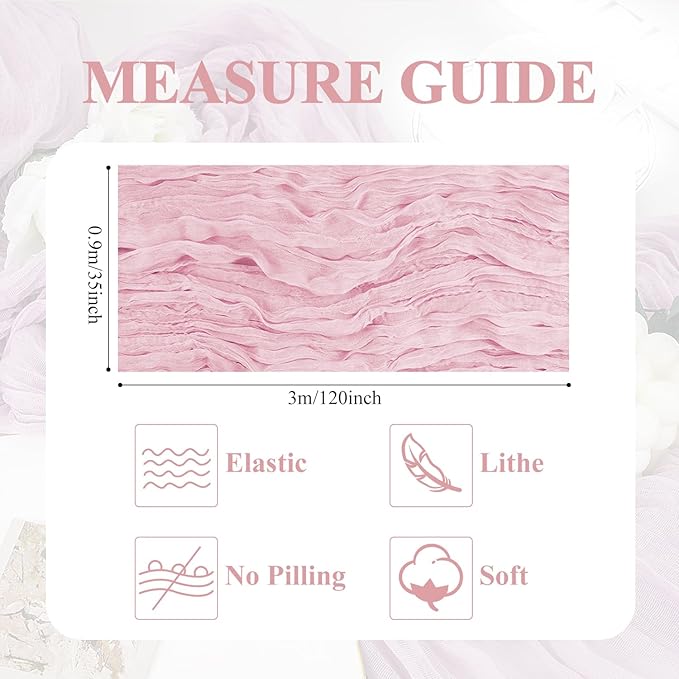 Asee'm 2pcs Cheesecloth Table Runner 120 Inches Blushing Pink Boho Gauze Cheese Cloth Runner 10FT Rustic Sheer Fall Table Runners for Thanksgiving Wedding Baby Shower Holiday Party Decoration