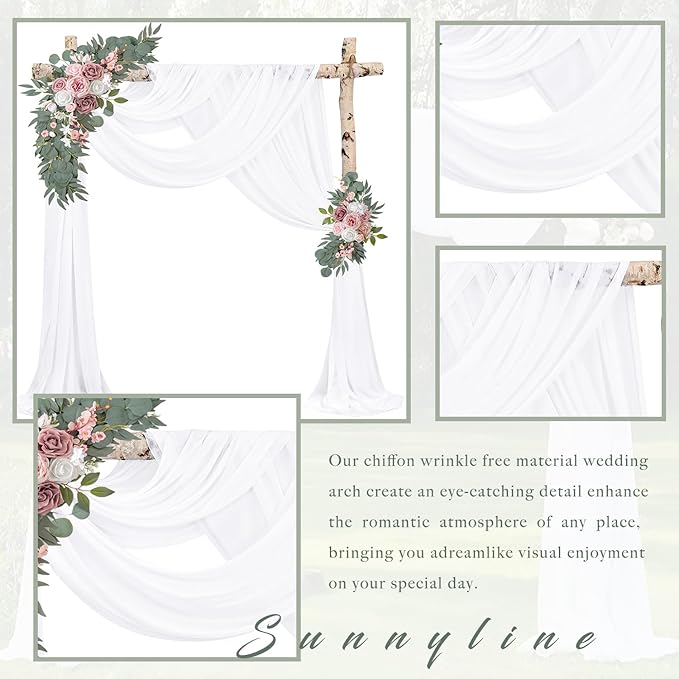 Wedding Arch Draping Fabric 8 Panels 20Ft Length x 28" Width White Arch Drapes Chiffon Fabric Sheer Curtains Backdrop for Party Bridal Decorations Wedding Ceremony Ceiling Stage Reception Decor