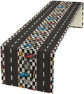 Race Car Table Runner,Checkered Flag Black and White Race Cars Pattern Print Tablecloth Burlap for Hotel Indoors Outdoor Dining Room Kitchen Home Decor,W13X L36 in