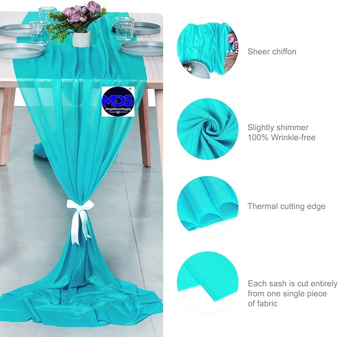 MDS Halloween Chiffon Table Runner - 20 Pack, 29 x 170 Inches, 14ft Each - Sheer Spooky Table Runners for Haunted House Parties, Trick-or-Treat Tables, Witchy Décor, Wedding & Events - Peacock Blue