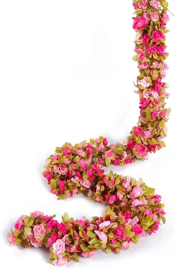 6 Pcs x 8.2 ft Flower Garland Artificial Rose Vine Flowers with Green Leaves Hanging Fake Roses Vine for Room Party Home Wedding Birthday Christmas Wall Arch Decor, Fall Purple Flower
