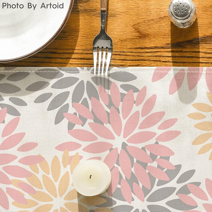 Artoid Mode Pink Dahlia Floral Pinnata Summer Table Runner, Spring Kitchen Dining Table Decoration for Home Party Decor 13x90 Inch