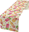 Ice Cream Popsicles Table Runner, Watercolor Summer Seasonal Fruit Peach Kiwi Berry Popsicles Orange Pink Sweet Dessert Dinner Runner for Party Holiday Home Kitchen Dining Table Decor 13"x60"