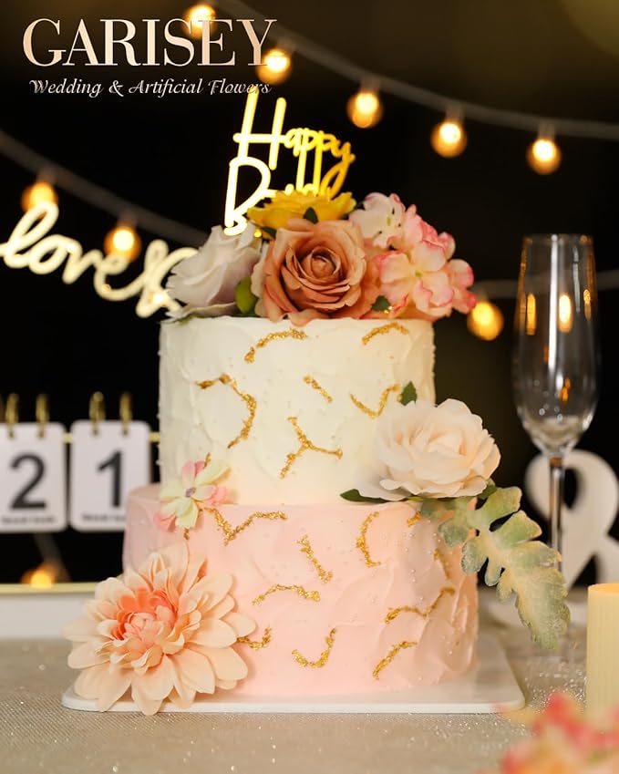 Artificial Flowers Combo, Mix Silk Flowers Roses, Peonies, Dahlias with Stems for DIY Wedding Bridal Bouquet, Baby Shower, Table Centerpieces, Home Decor, Floral Arrangements-Champagne Powder