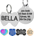 GoTags Stainless Steel Pet ID Tags, Personalized Dog Tags and Cat Tags, up to 8 Lines of Custom Text, Engraved on Both Sides, in Bone, Round, Heart, Bowtie and More (Bow Tie, Small (Pack of 1))