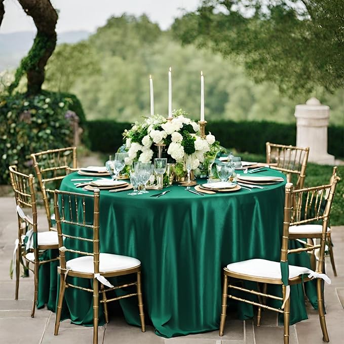 6 Pack 108 Inch Hunter Green Satin Tablecloth - Premium Bright Silky Round Tablecloth Overlay Smooth Fabric Table Cover, Table Decoration for Wedding Party Banquet Events Restaurant Kitchen Dining