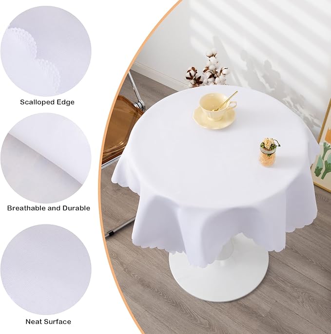 Square White Tablecloth 43 x 43 Inch Polyester Fabric Washable Table Cloth Decorative Wrinkle Resistant Solid Color Table Cover for Kitchen Dinning Party Wedding Camping