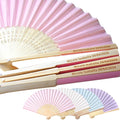70 Pcs Personalized Pink Wedding Folding Fans for Guests, Custom Engraved Summer Wedding Fans, Folded Hand Fans for Wedding Favors, Vintage Silk Handheld Fans for Bridal Shower Decorations