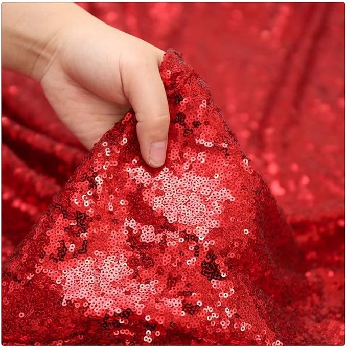 QueenDream Red Sequin Tablecloth 90x132 Inch Red Glitter Table Cloth for Birthday Bridal Shower Party Christmas