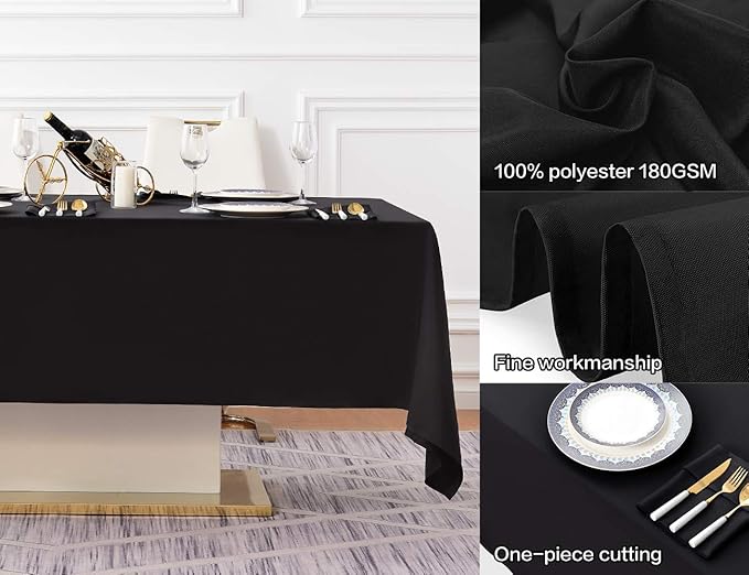 Surmente 10 Pack Black Tablecloth 60 x 102-inch Rectangular Polyester Table Cloth for Weddings, Banquets, or Restaurants