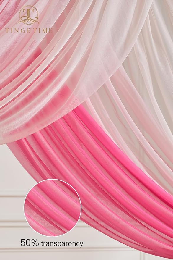 TINGE TIME 3 Panels Wedding Arch Draping Fabric, 30" x 20ft Hot Pink Chiffon Fabric Drapery Sheer Backdrop Curtain for Weddings Ceremony Party Decoration,Wedding Arch Drapes for Weddings Ceremony