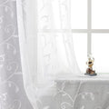 VISIONTEX White Leaves Sheer Voile Curtains, Decorative Embroidery Rod Pocket Window Drapes for Home Living Room and Bedroom 54 x 84 Inch, Set of 2 Curtain Panels