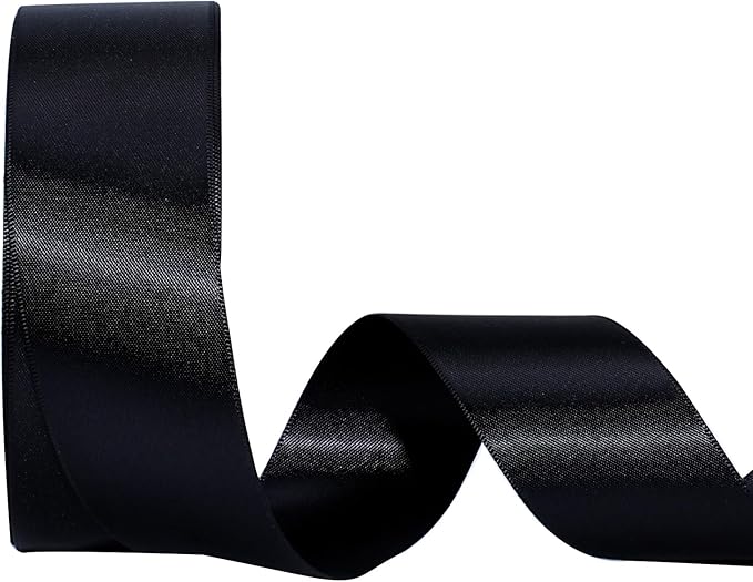 LaRibbons 1 1/2 Inch 25 Yard Double Faced Satin Ribbon,Black Satin Craft Fabric Ribbon for Gift Wrapping Floral Bouquets Wedding Party Decoration