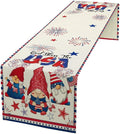 Cute Patriotic Gnomes Table Runner, American Independence Day 4th of July Gnome Blue Red Fireworks Confetti Print Table Runner for Home Kitchen Dining Table Party Decor, 13x90inch