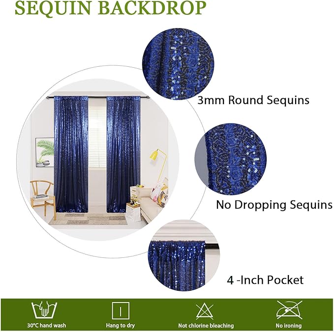 ShinyBeauty Navy Blue Sequin Backdrop 4x10ft (4 Panels) - Christmas Party Photo Booth, Winter Wedding Decor, Sparkle Curtain