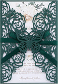 Emerald Green Wedding Invitations with Envelopes and Rsvp Cards, Blank Inner Cards, Ribbons, for Wedding Baby Shower Quinceañera Party Invitations 50 Sets