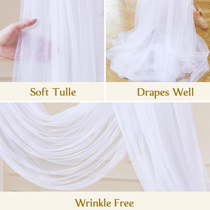 Wedding Arch Draping Fabric Backdrop 1 Panel 30" x 19Ft White Arch Drapes Curtains for Wedding Reception Sheer Tulle Backdrop Curtain for Ceremony Birthday Party Arbor Ceiling Decorations
