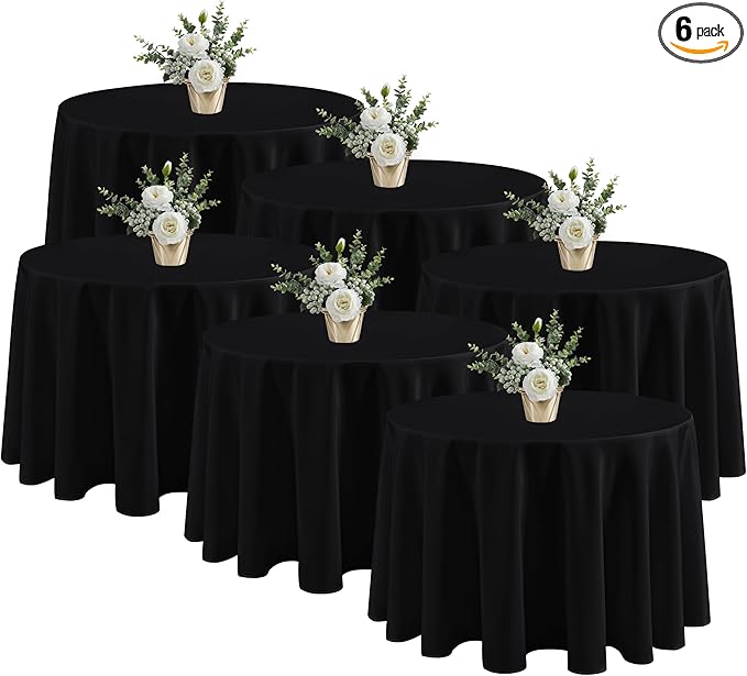 Fitable 6 Pack Black Round Table Clothes - 90 Inches in Diameter - Stain Resistant and Washable Tablecloths, Polyester Fabric Table Covers for Wedding, Party, Banquet, Gathering