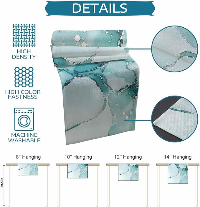 Turquoise Marble Cotton Linen Table Runner for Dining Kitchen, Wedding Outdoor Party Tablerunners Decoration, Nature Marble Crack Country Retro Dresser Scarf Coffee Tablecloth Runners 13x108 Inches