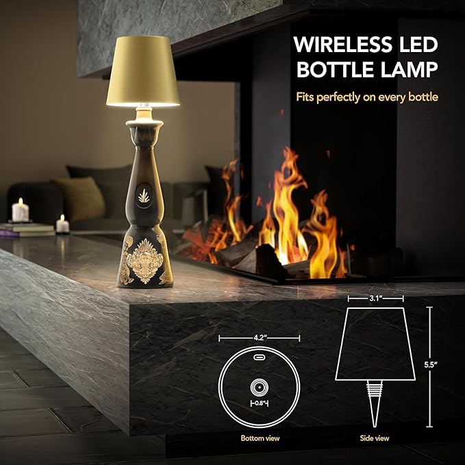 Wireless Bottle Lamp for Any Type of Bottle - LED Bottle Lamp for Indoor & Outdoor - 100% Waterproof - 3000K Warm Light - Wireless & Rechargeable, Unique and Beautiful Design (Navy Blue)