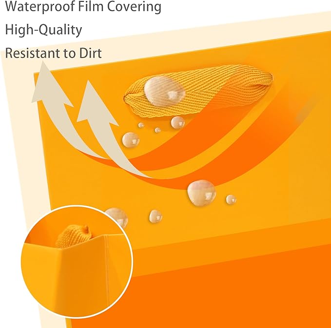 Orange Paper Gift Bag Small Square Bottom Kraft Paper Bags with Handles for Halloweens Wedding Baby Shower Birtyday Party (Orange, 6 x 6 x 6 in, 10 CT)