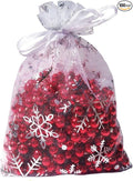 Wudygirl 100pcs 5X7 Inches Xmas Drawstring Organza Bag Snow White Pouches Party Wedding Favor Seashell Chocolates Bags (100pcs Snowflake 5x7) (Snowflake)