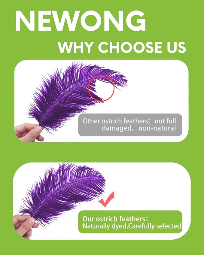 NEWONG 30pcs Purple Ostrich Feathers Natural Bulk 11-14inch(28-35cm) Vase Craft Wedding Home Party Centerpieces Christmas Day Decoration