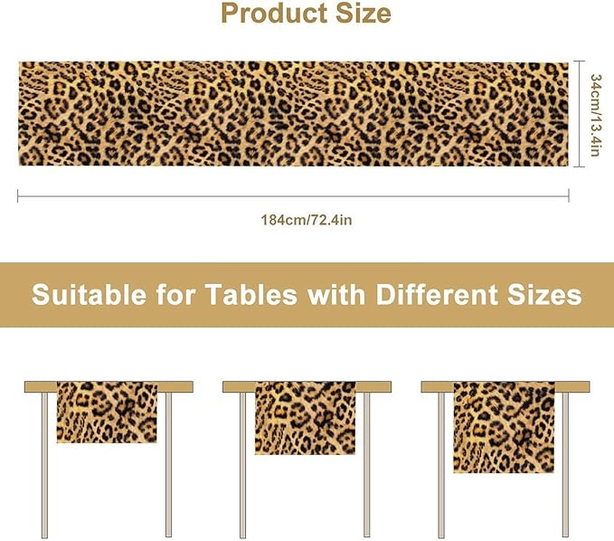 Leopard Print Dinning Table Runner, Cotton Linen Rustic Cottage Country Farm Safari Wildlife Fur Print Table Runners for Table Dresser Runner Dinning Kitchen Party Holidays Home, 13x70 Inch
