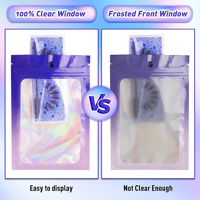 Funfery 100 Pack Gradient Holographic Bags,Resealable Bags with Zipper,Clear Window Packaging Pouch,Foil Bag for Food Storage,Sample Jewelry Baggies(3×4.7In,Purple Pink)